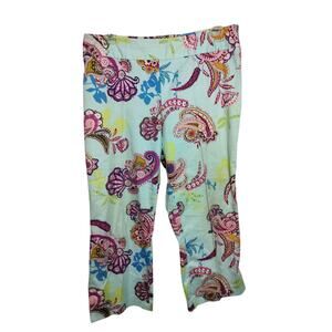 4395) Nygard Collection Aqua Blue Paisley Cotton Blend Capri Pants Size 14